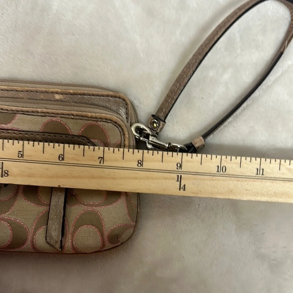 Coach Tan and Pink Signature Wristlet Clutch